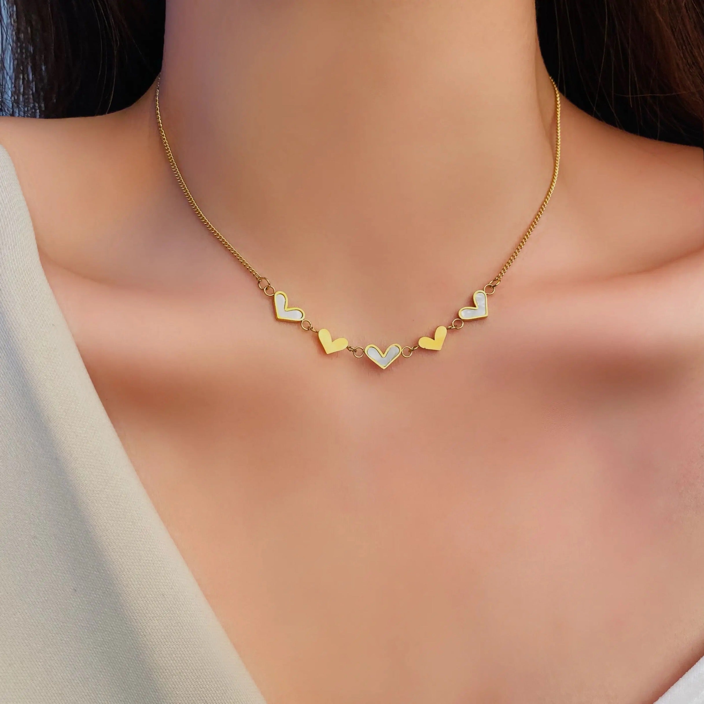 Falling Hearts Gold Necklace
