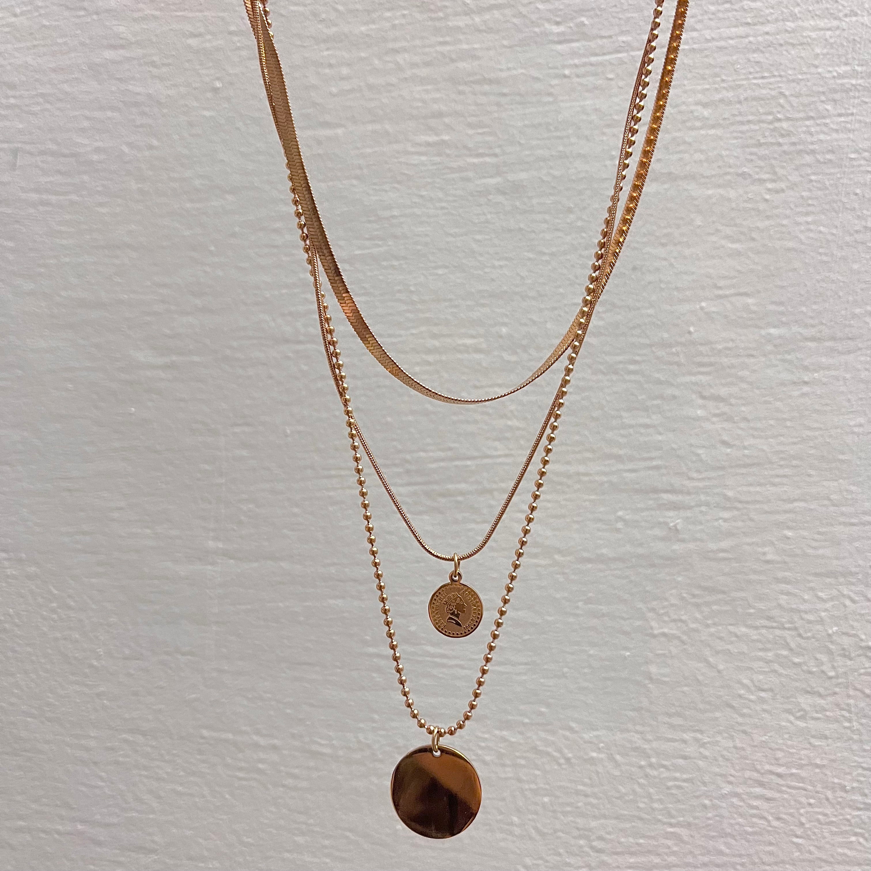 Soleil Coin Layered Rosegold Necklace