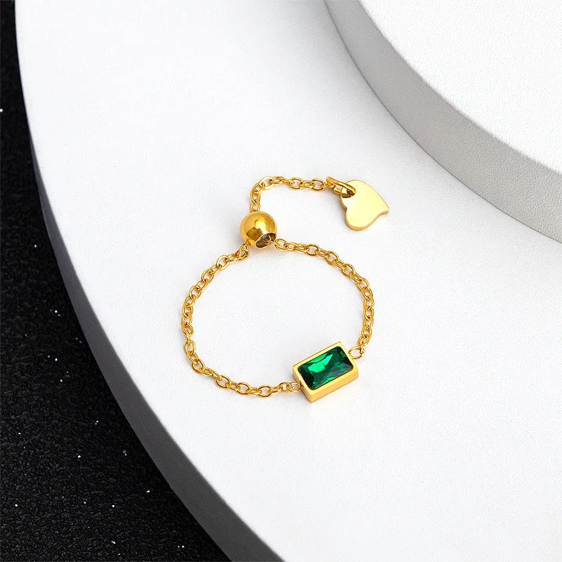 Cute Emerald Green Chain Ring