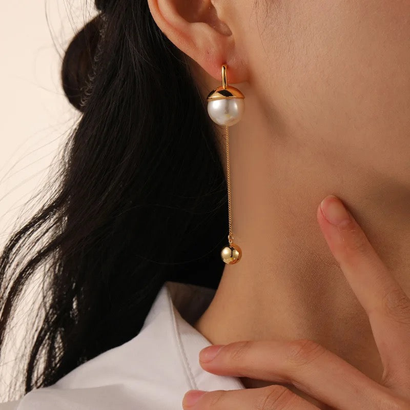 Mico Pearl Dual Hanging Earrings