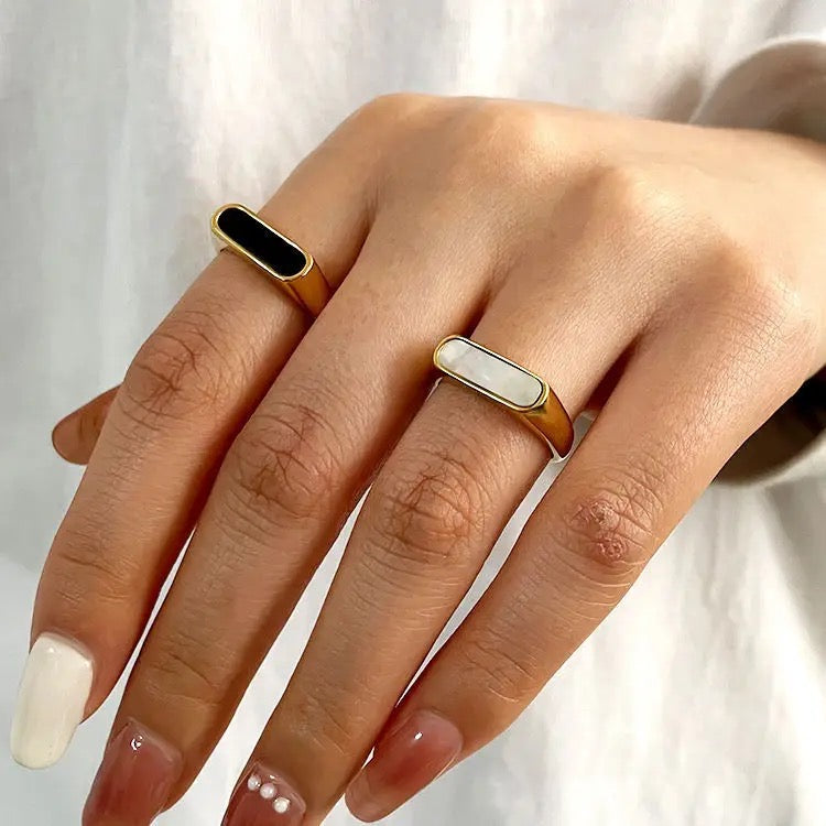 Alpha White Enamel Gold Ring