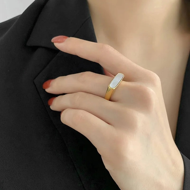Alpha White Enamel Gold Ring