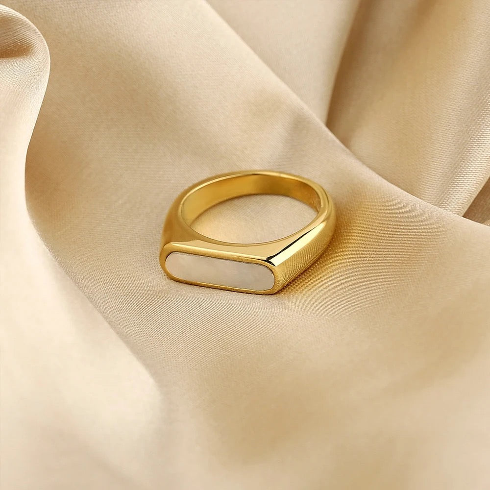 Alpha White Enamel Gold Ring