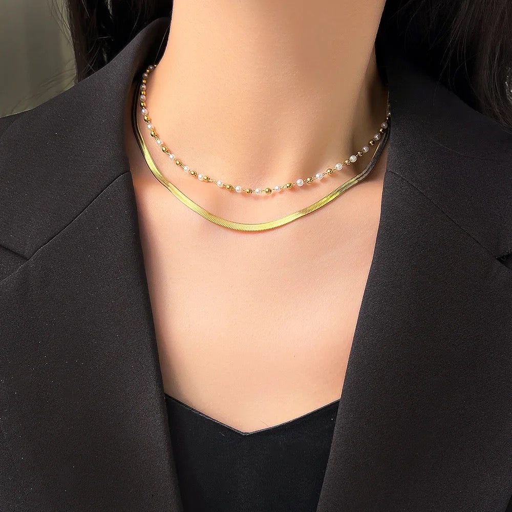 Viana Pearl Snake Double Layered Necklace