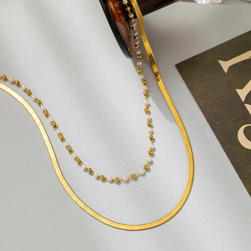 Viana Pearl Snake Double Layered Necklace