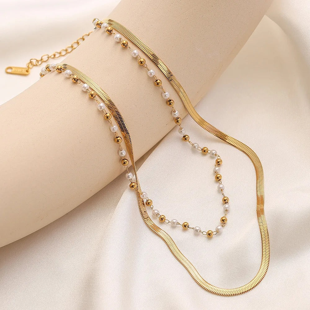 Viana Pearl Snake Double Layered Necklace