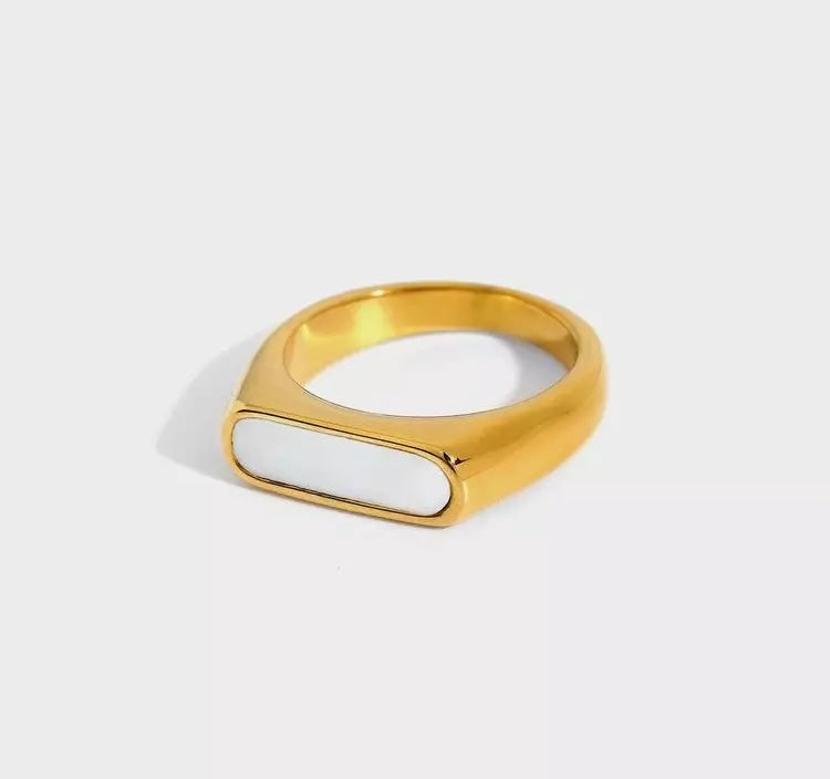 Alpha White Enamel Gold Ring
