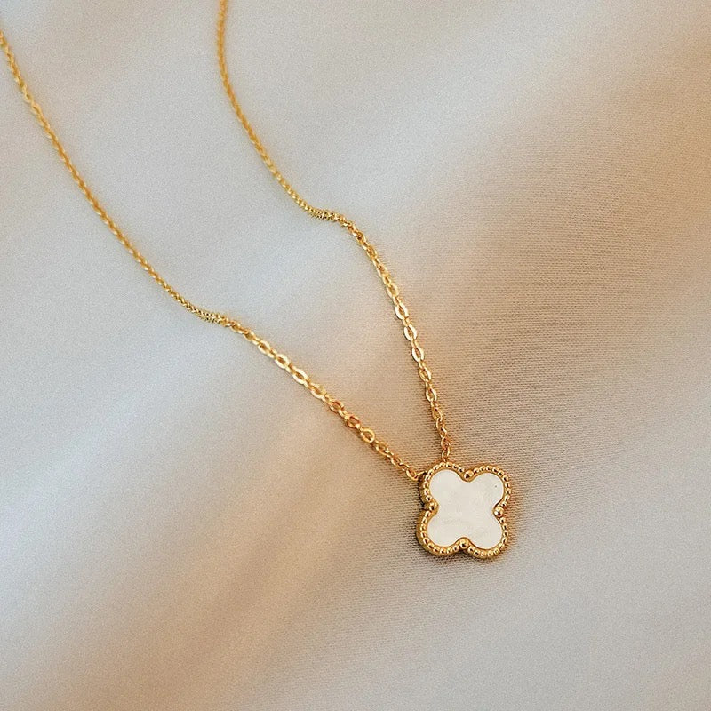 Reversible Black and White Gold Clover Necklace
