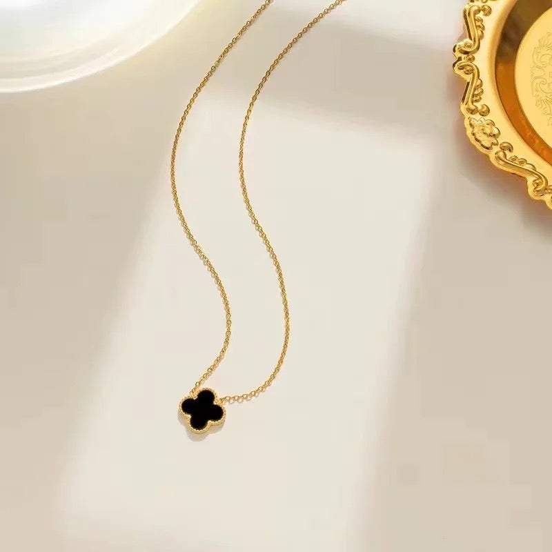 Reversible Black and White Gold Clover Necklace