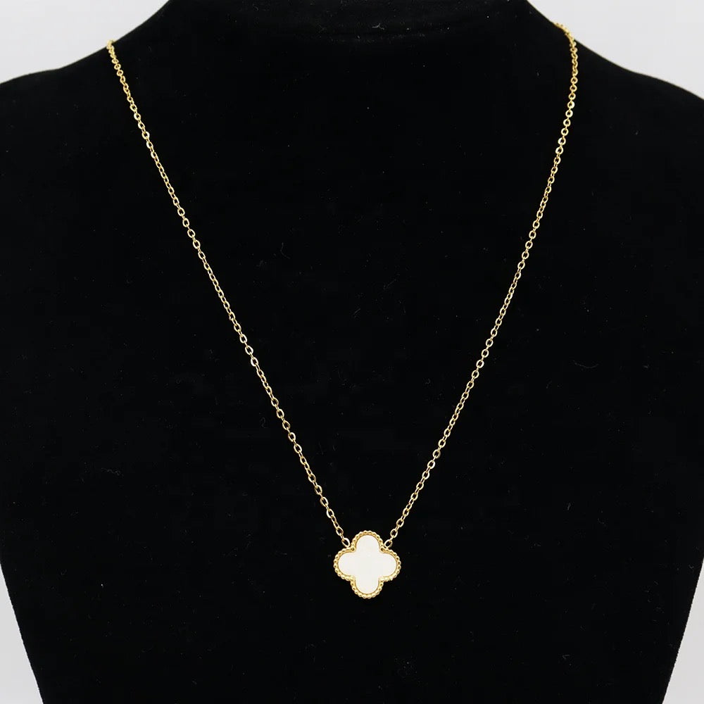 Reversible Black and White Gold Clover Necklace