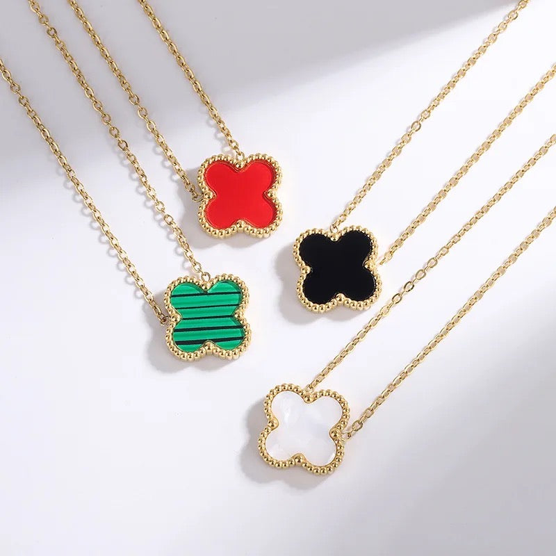 Reversible Black and White Gold Clover Necklace