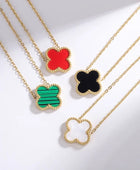 Reversible Black and White Gold Clover Necklace