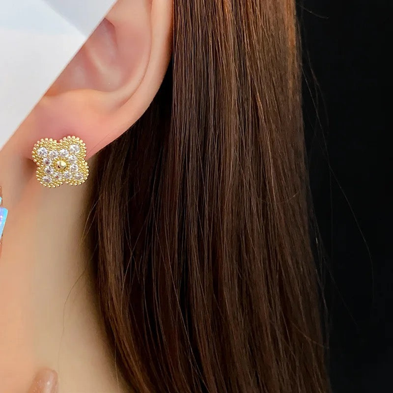 Averie Clover Gold Diamond Studs