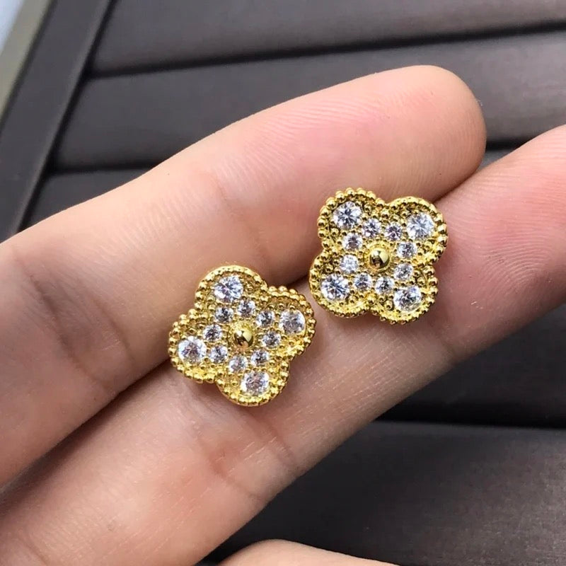 Averie Clover Gold Diamond Studs