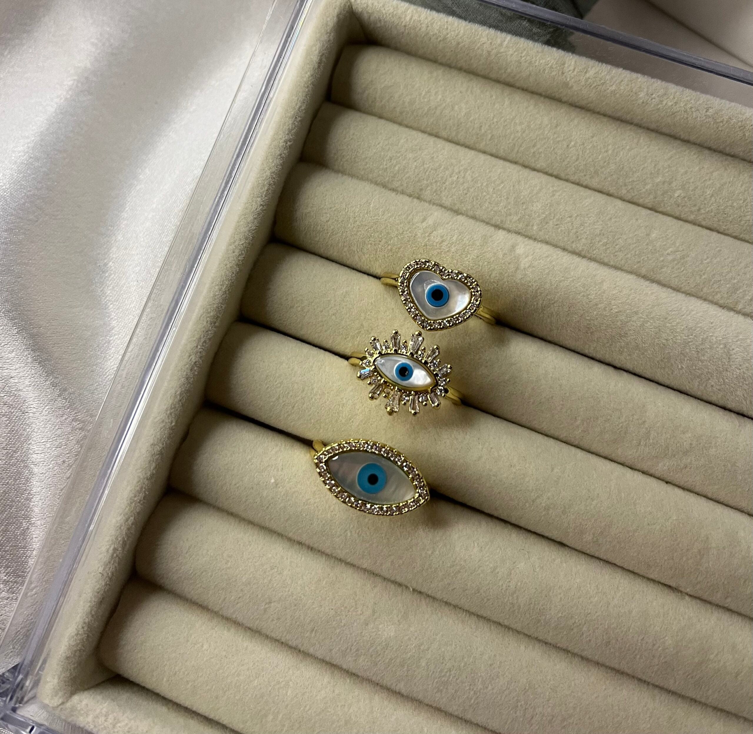 Mother of Pearl Evil Eye Rings