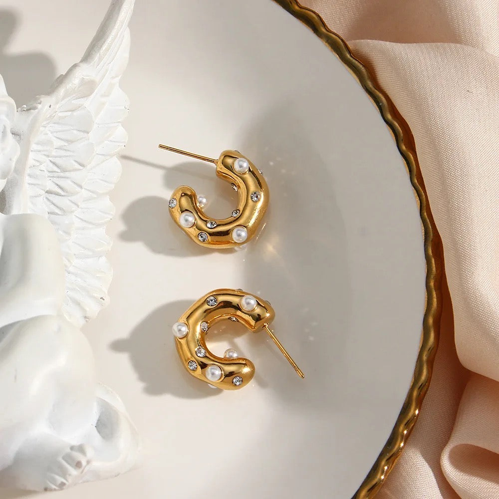 Pearl Diamond Princess Hoops