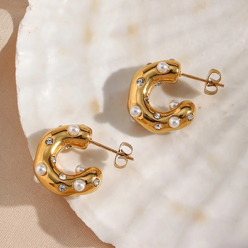 Pearl Diamond Princess Hoops