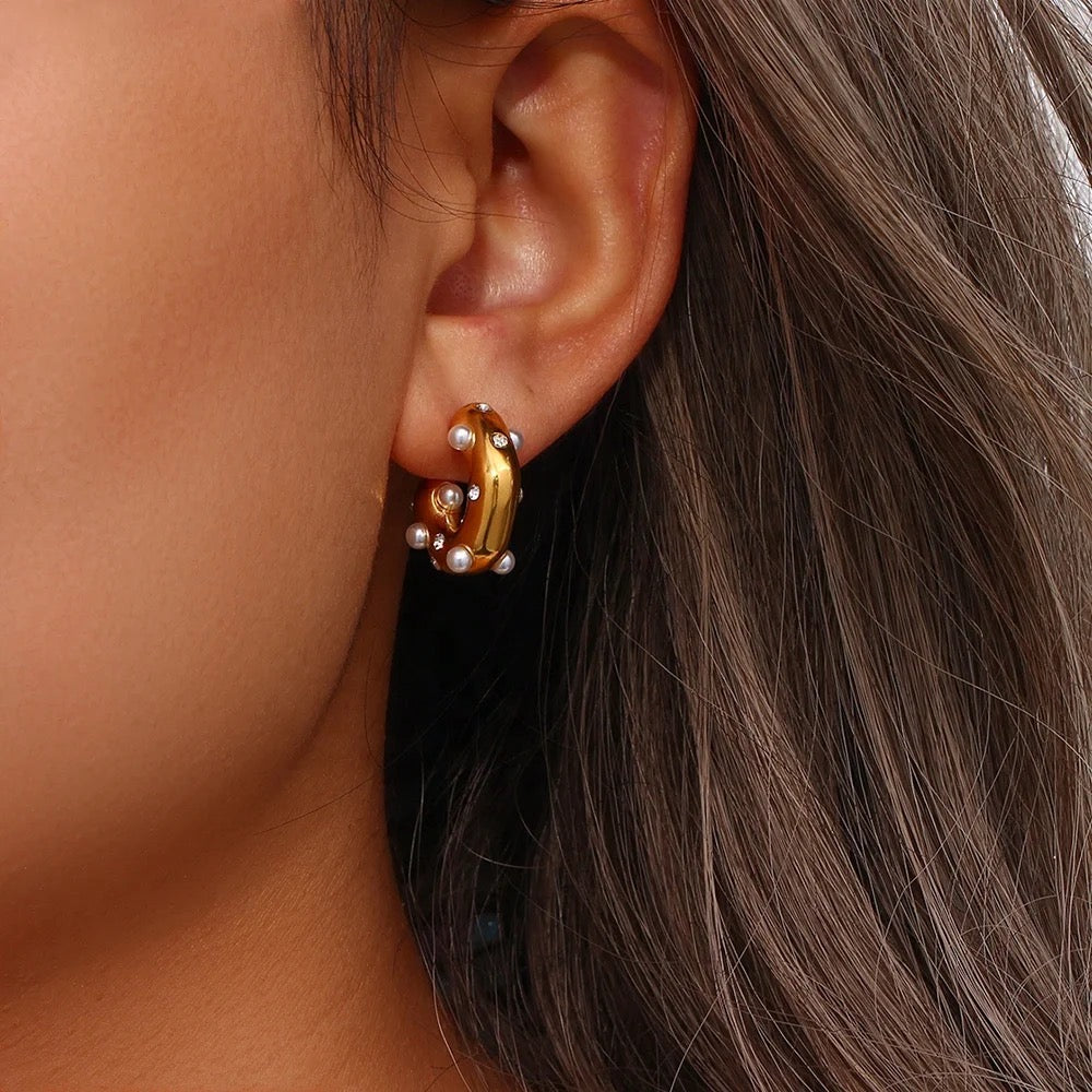 Pearl Diamond Princess Hoops