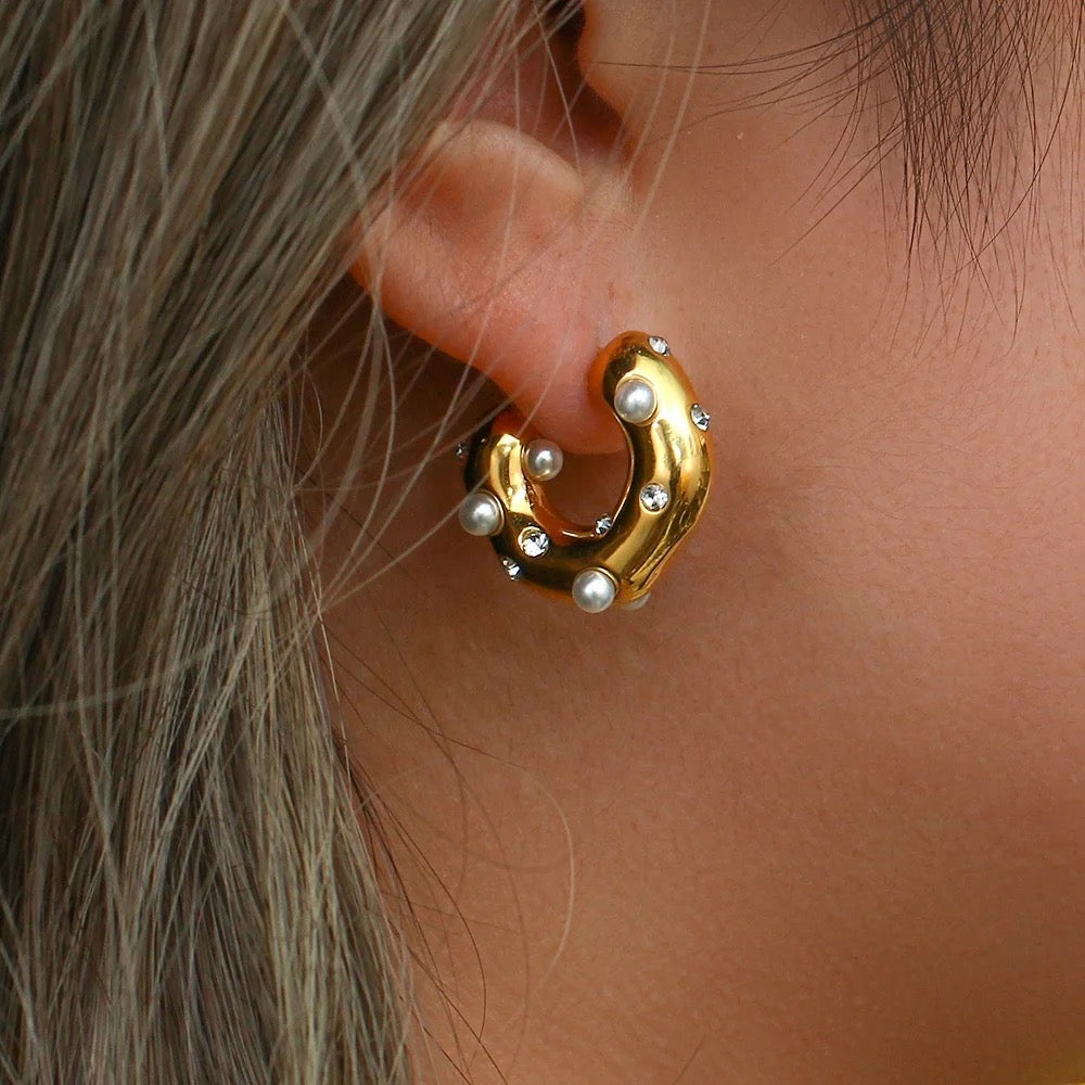 Pearl Diamond Princess Hoops