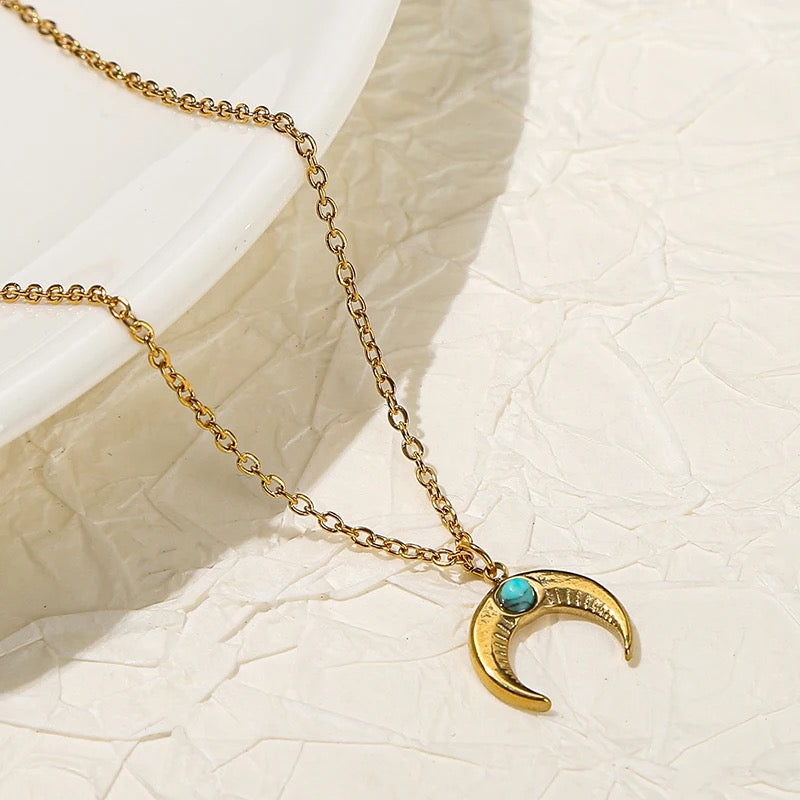Equine Blue Stone Moon Necklace