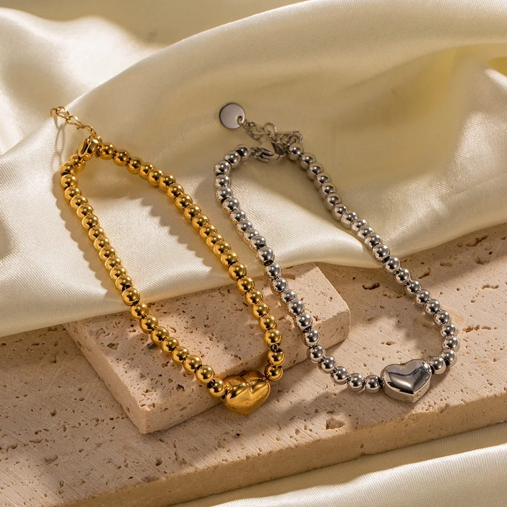 Rosco Heart Beaded Gold Bracelet