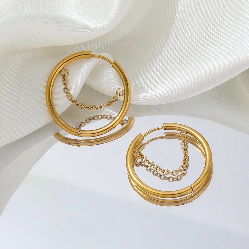 Kenni Chain Round Gold Hoops