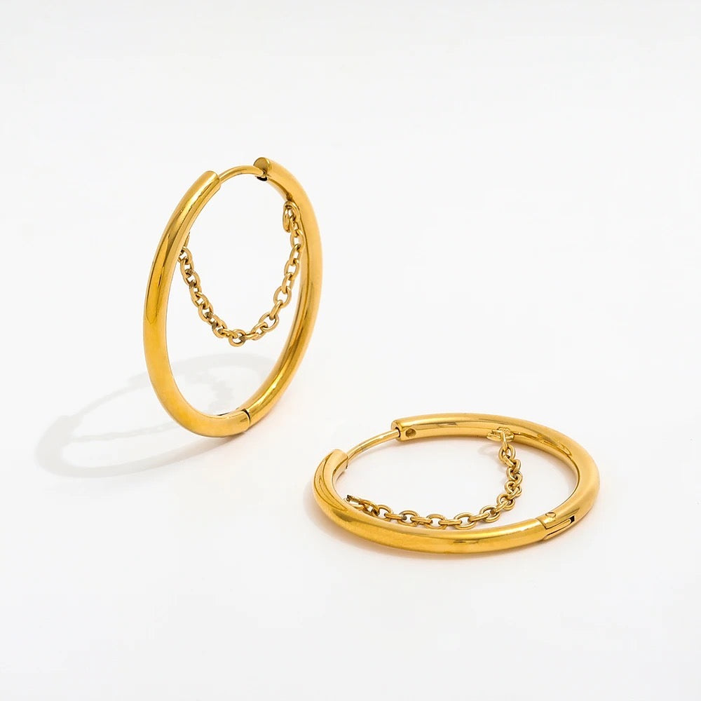 Kenni Chain Round Gold Hoops