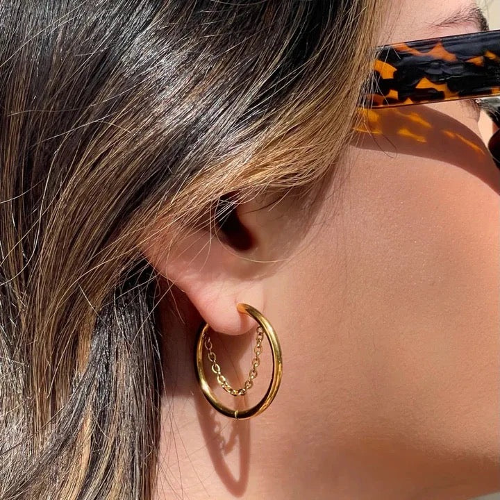 Kenni Chain Round Gold Hoops