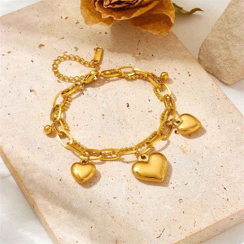 Dolyn Heart Charms Gold Bracelet