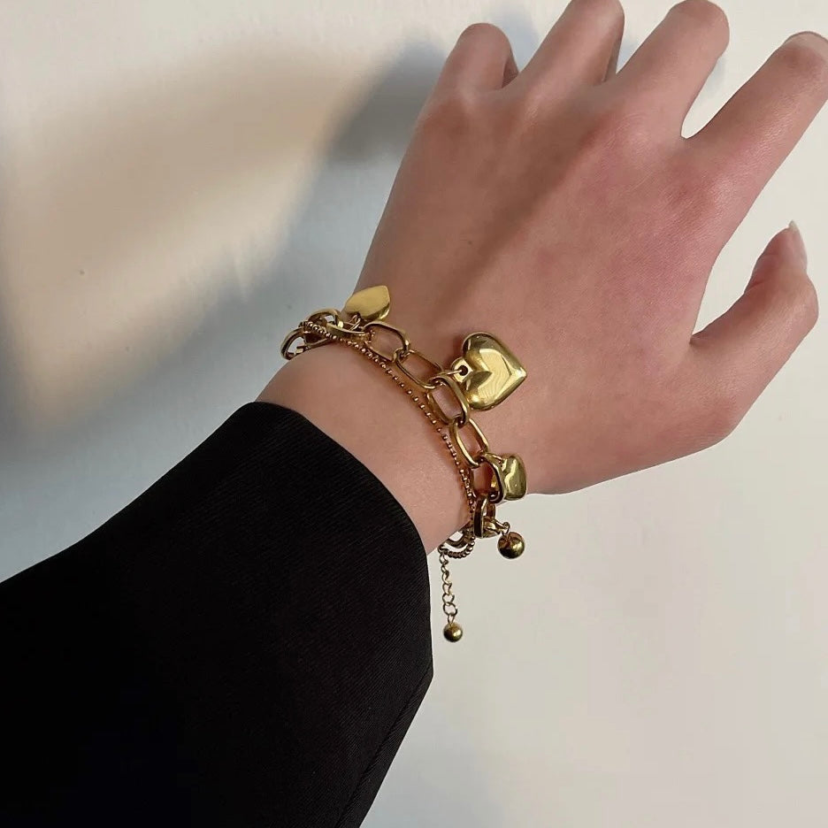 Dolyn Heart Charms Gold Bracelet