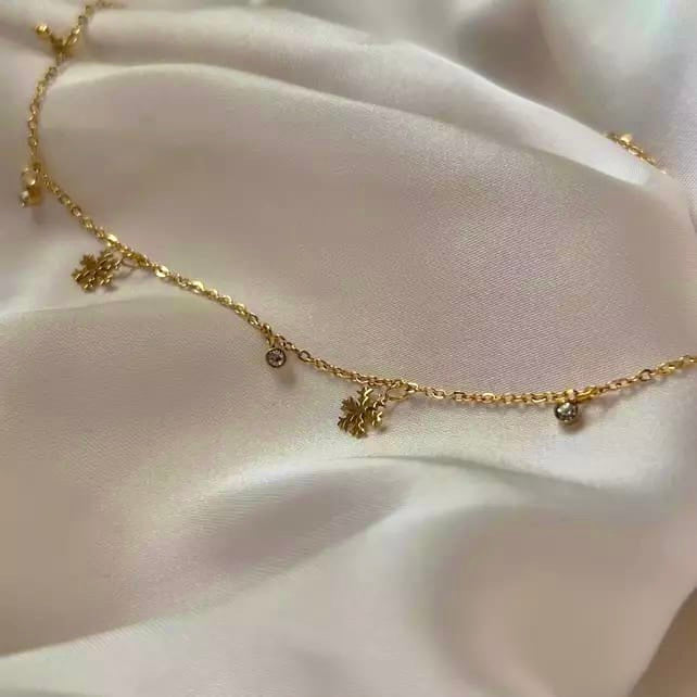 Snowflake Gold Charm Necklace