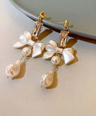 Korean Bow Hanging Pearl Earrings