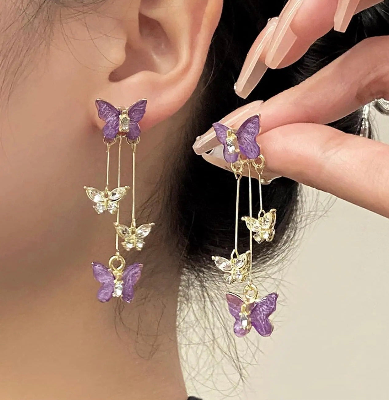 Purple Butterfly Shiny Earring