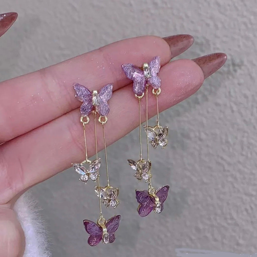 Purple Butterfly Shiny Earring