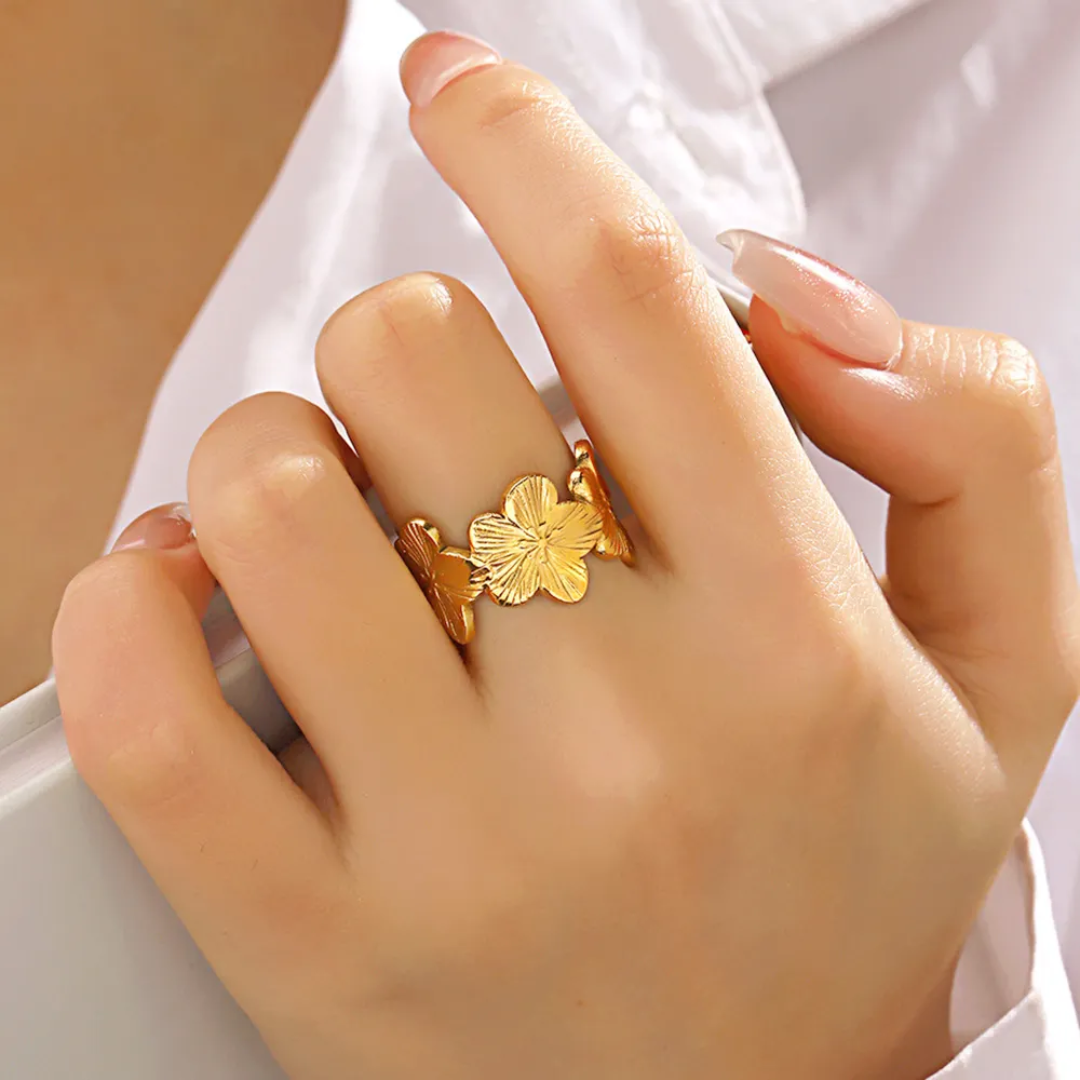 Flowery Adjustable Gold Ring