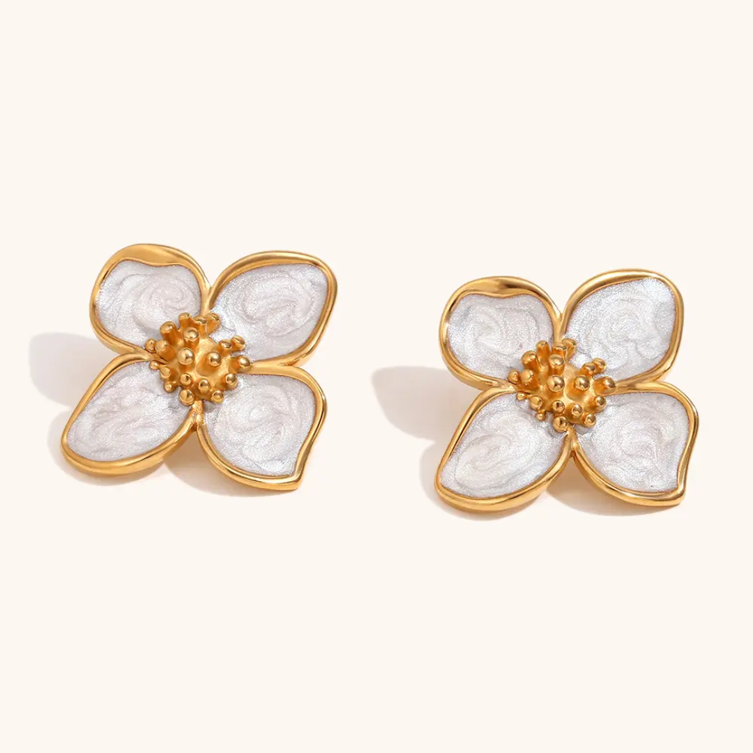 Yasmine White Flower Earrings