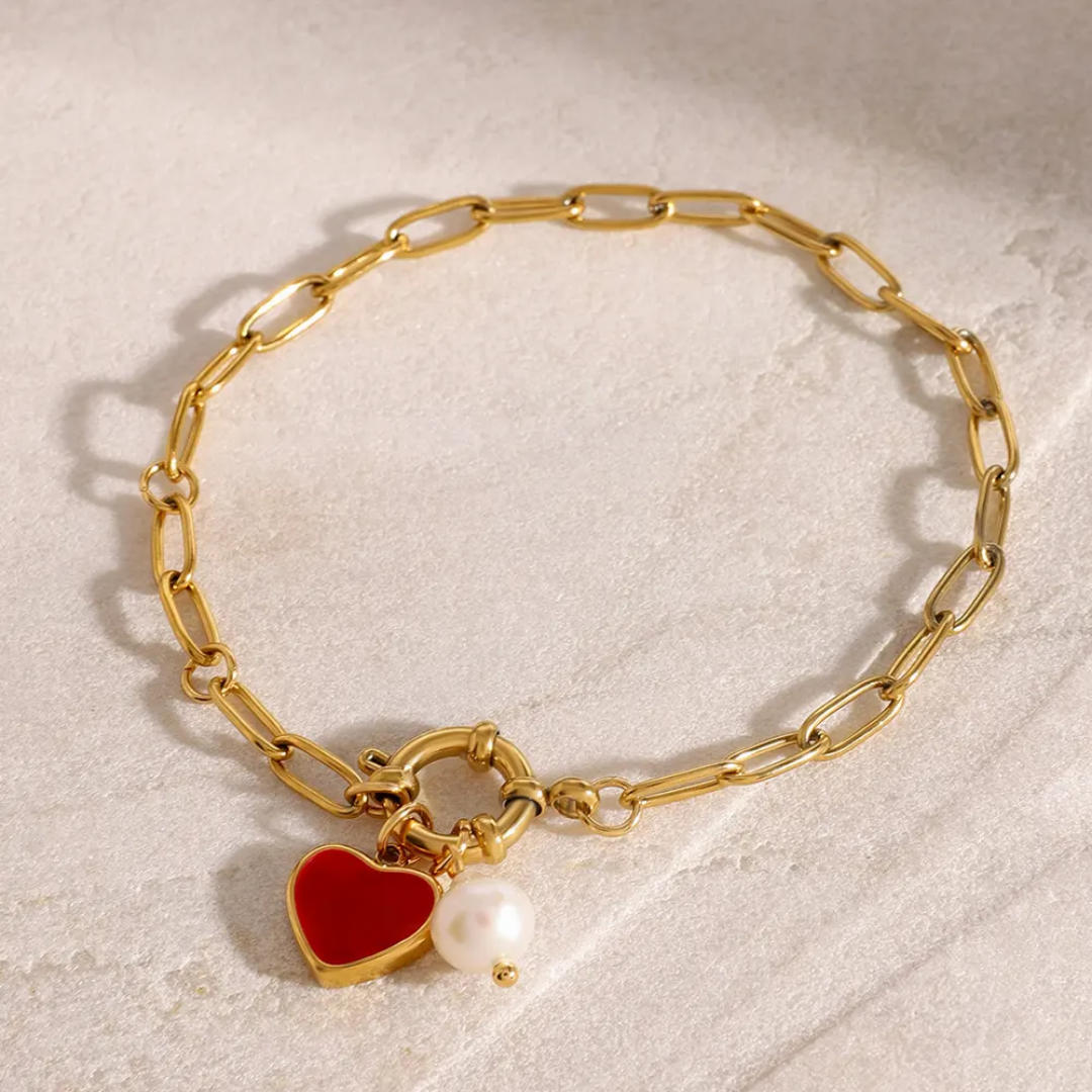 Roseli Red Heart Pearl Bracelet✨