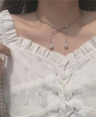 Silver Pearl Cute Bow Necklace