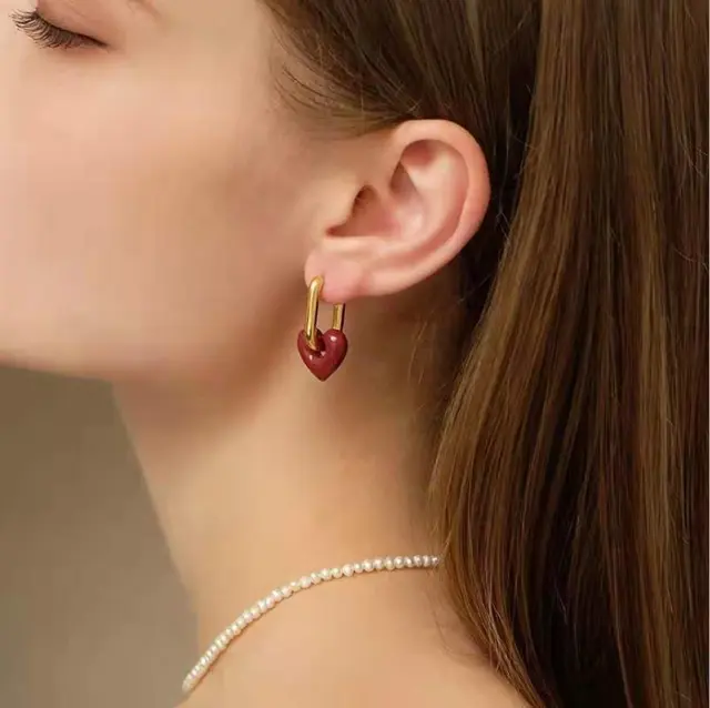 Chrimsi Red Colour Heart Earrings✨