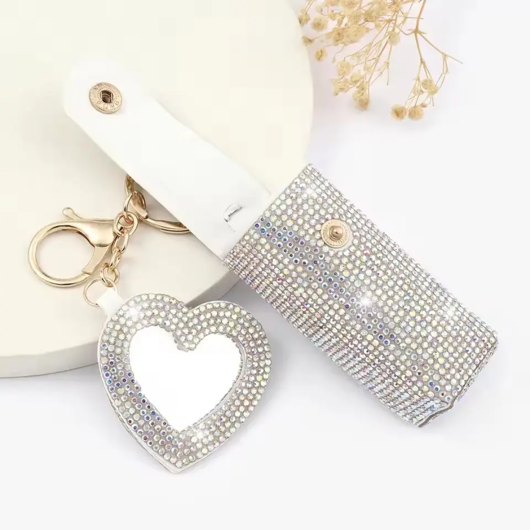 Sparkly Lipstick Holder Mirror KeyChain