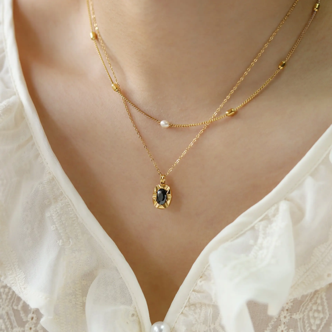 Black Stone Layered Necklace