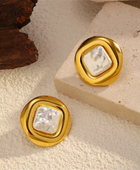 Minaz Pearl Square Studs
