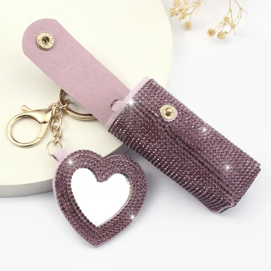 Sparkly Lipstick Holder Mirror KeyChain