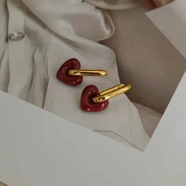 Chrimsi Red Colour Heart Earrings✨