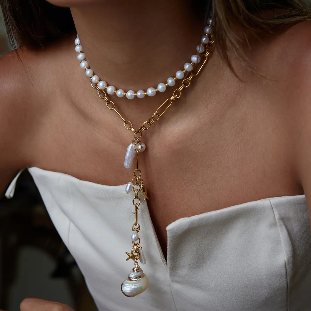 European Pearl Long Statement Necklace