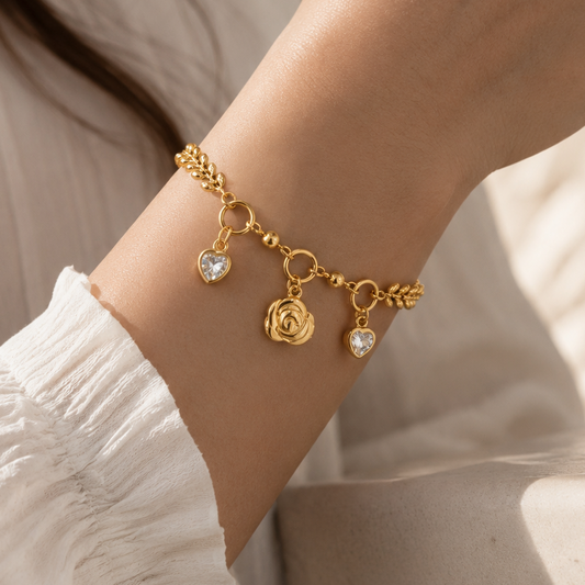 A Rosey Hanging Gold Bracelet
