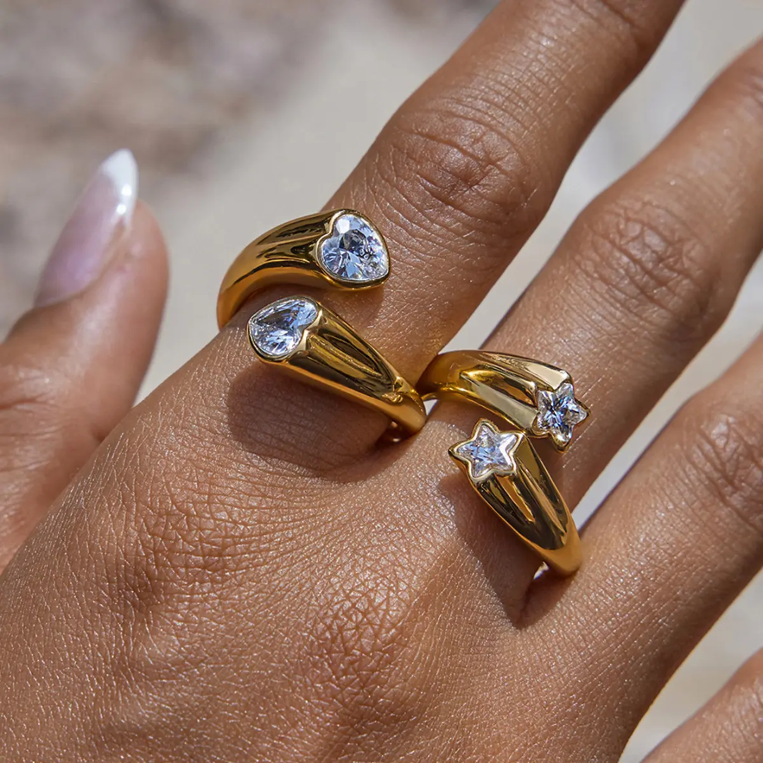 Twinkli Dual Heart Gold Ring
