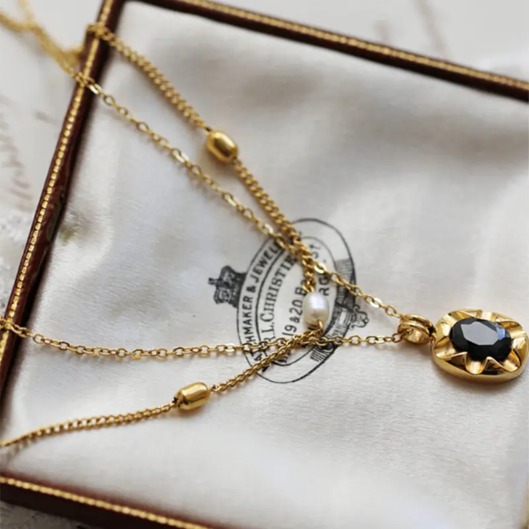 Black Stone Layered Necklace