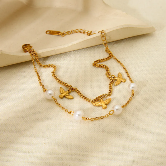 Dragonfly Pearl Charm Bracelet