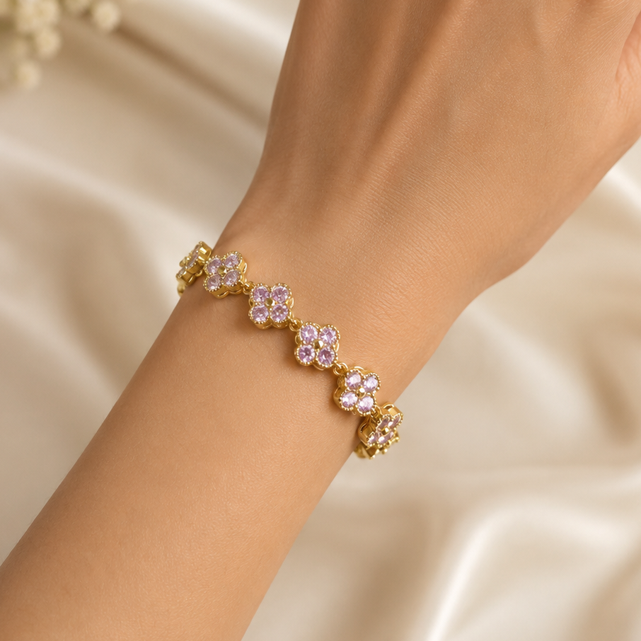 Rapunzella Baby Pink Clover Tennis Bracelet